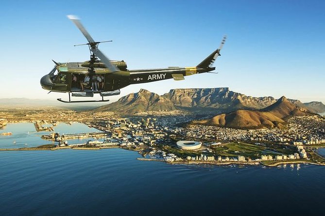 Huey Helicopter flying over Cape Town